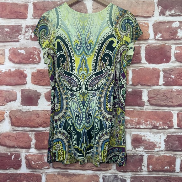 Roz & Ali Top Womens XL Green Multicolor Boho Floral Abstract Casual Tunic Shirt - Picture 4 of 8